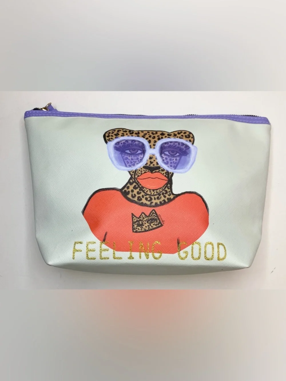 Bouffants & Broken Hearts Feeling Good Leopard Sunglasses Cosmetic Bag. NWOT